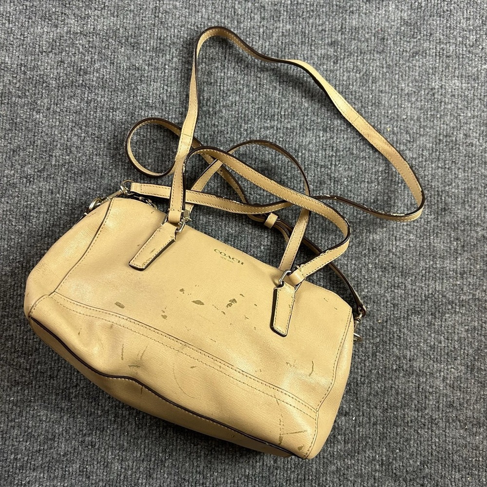Coach Satchel Bag Womens Small Beige Leather Zip Top Crossbody Purse Handbag